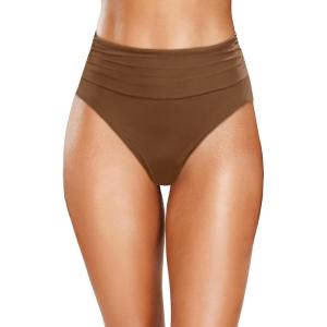 imageHolipick Women High Waisted Bikini Bottoms Tummy Control Swimsuit Bottom High Cut Bathing Suit Swim BottomBrown1