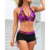 imageHolipick Two Piece Bathing Suit with Shorts for Women Push Up Bikini Swimsuit Set with Boy ShortBlack  Purple Leaves