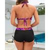 imageHolipick Two Piece Bathing Suit with Shorts for Women Push Up Bikini Swimsuit Set with Boy ShortBlack  Purple Leaves