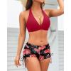 imageHolipick Two Piece Bathing Suit with Shorts for Women Push Up Bikini Swimsuit Set with Boy ShortRed Floral