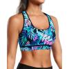 imageHolipick Womens Sports Bra Bikini Tops Racerback Swim Top Scoop Neck Bathing Suits Top Modest Padded Crop Tops Swimsuit OnlyColorful Leaves