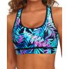 imageHolipick Womens Sports Bra Bikini Tops Racerback Swim Top Scoop Neck Bathing Suits Top Modest Padded Crop Tops Swimsuit OnlyColorful Leaves