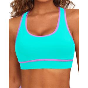 imageHolipick Womens Sports Bra Bikini Tops Racerback Swim Top Scoop Neck Bathing Suits Top Modest Padded Crop Tops Swimsuit OnlyAqua Purple