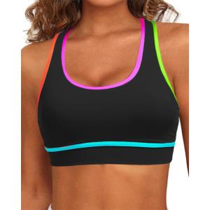 imageHolipick Womens Sports Bra Bikini Tops Racerback Swim Top Scoop Neck Bathing Suits Top Modest Padded Crop Tops Swimsuit OnlyColorful Black