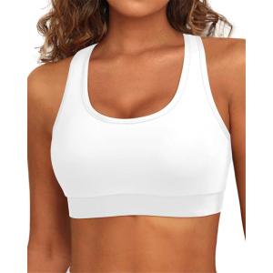 imageHolipick Womens Sports Bra Bikini Tops Racerback Swim Top Scoop Neck Bathing Suits Top Modest Padded Crop Tops Swimsuit OnlyWhite