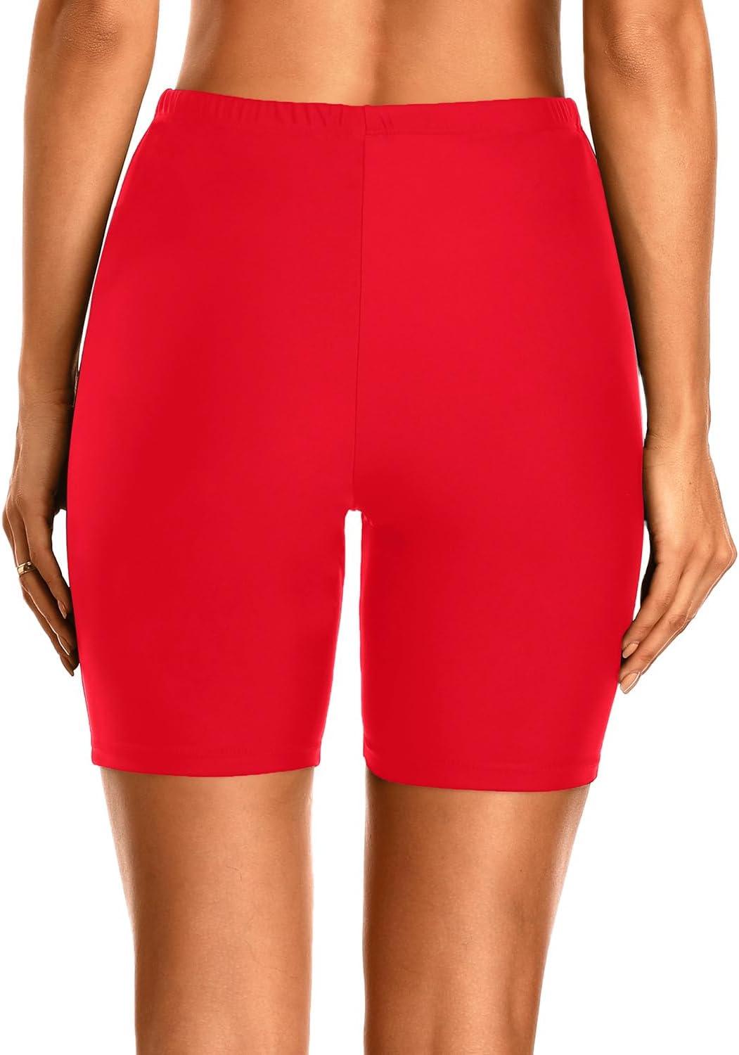 imageHolipick 7quot Swim Shorts Women High Waisted Bathing Suit Shorts Swimsuit Boy Short Long Swimwear BottomRed