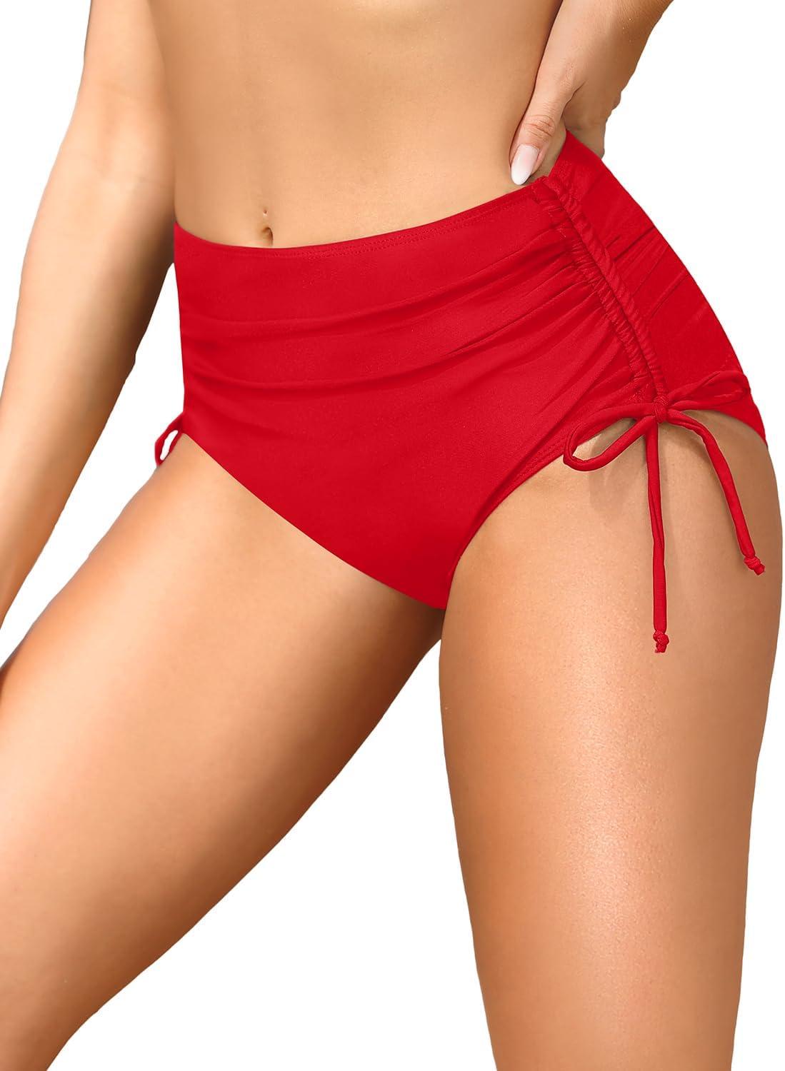 imageHolipick Swimsuit Bottoms for Women  High Waisted Bikini Bottoms Tie Side Tummy Control Bathing Suit BottomRed