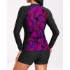 imageHolipick Long Sleeve Swimsuits for Women  3 Piece Rash Guard with Shorts Zipper SPF Swim Shirt with Built in BraBlack Purple Leaf