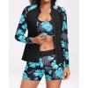imageHolipick Long Sleeve Swimsuits for Women  3 Piece Rash Guard with Shorts Zipper SPF Swim Shirt with Built in BraGreen Floral