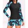 imageHolipick Long Sleeve Swimsuits for Women  3 Piece Rash Guard with Shorts Zipper SPF Swim Shirt with Built in BraGreen Floral
