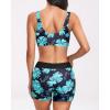 imageHolipick Long Sleeve Swimsuits for Women  3 Piece Rash Guard with Shorts Zipper SPF Swim Shirt with Built in BraGreen Floral