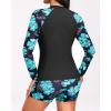 imageHolipick Long Sleeve Swimsuits for Women  3 Piece Rash Guard with Shorts Zipper SPF Swim Shirt with Built in BraGreen Floral