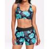 imageHolipick Long Sleeve Swimsuits for Women  3 Piece Rash Guard with Shorts Zipper SPF Swim Shirt with Built in BraGreen Floral