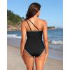 imageHolipick One Shoulder One Piece Swimsuit for Women Tummy Control Bathing Suits Modest Full Coverage Keyhole SwimwearContrast Colorblack and White