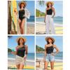 imageHolipick One Shoulder One Piece Swimsuit for Women Tummy Control Bathing Suits Modest Full Coverage Keyhole SwimwearContrast Colorblack and White