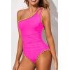 imageHolipick One Shoulder One Piece Swimsuit for Women Tummy Control Bathing Suits Modest Full Coverage Keyhole SwimwearRopeshot Pink