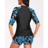 imageHolipick Women 2 Piece Rash Guard SwimsuitShort Sleeve Swim Shirt with Shorts Full Zipper SPF Modest SwimwearBlue Floral