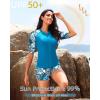 imageHolipick Women 2 Piece Rash Guard SwimsuitShort Sleeve Swim Shirt with Shorts Full Zipper SPF Modest SwimwearBlue Leaves