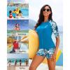 imageHolipick Women 2 Piece Rash Guard SwimsuitShort Sleeve Swim Shirt with Shorts Full Zipper SPF Modest SwimwearBlue Leaves
