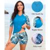 imageHolipick Women 2 Piece Rash Guard SwimsuitShort Sleeve Swim Shirt with Shorts Full Zipper SPF Modest SwimwearBlue Leaves