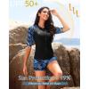 imageHolipick Women 2 Piece Rash Guard SwimsuitShort Sleeve Swim Shirt with Shorts Full Zipper SPF Modest SwimwearBlue Tropical