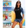 imageHolipick Women 2 Piece Rash Guard SwimsuitShort Sleeve Swim Shirt with Shorts Full Zipper SPF Modest SwimwearBlue Tropical