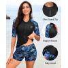 imageHolipick Women 2 Piece Rash Guard SwimsuitShort Sleeve Swim Shirt with Shorts Full Zipper SPF Modest SwimwearBlue Tropical