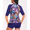 imageHolipick Women 2 Piece Rash Guard SwimsuitShort Sleeve Swim Shirt with Shorts Full Zipper SPF Modest SwimwearColorful Leaves