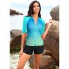 imageHolipick Women 2 Piece Rash Guard SwimsuitShort Sleeve Swim Shirt with Shorts Full Zipper SPF Modest SwimwearGradient Blue