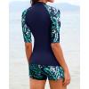 imageHolipick Women 2 Piece Rash Guard SwimsuitShort Sleeve Swim Shirt with Shorts Full Zipper SPF Modest SwimwearGreen Leaves