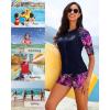 imageHolipick Women 2 Piece Rash Guard SwimsuitShort Sleeve Swim Shirt with Shorts Full Zipper SPF Modest SwimwearPink Leaves
