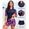 imageHolipick Women 2 Piece Rash Guard SwimsuitShort Sleeve Swim Shirt with Shorts Full Zipper SPF Modest SwimwearPink Leaves