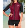 imageHolipick Women 2 Piece Rash Guard SwimsuitShort Sleeve Swim Shirt with Shorts Full Zipper SPF Modest SwimwearShort Sleeve Purple