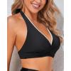 imageHolipick Women Halter Bikini Tops Push Up Bathing Suit Top V Neck Full Coverage Swimsuit Top OnlyBlack White