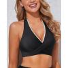 imageHolipick Women Halter Bikini Tops Push Up Bathing Suit Top V Neck Full Coverage Swimsuit Top OnlyBlack White