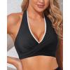 imageHolipick Women Halter Bikini Tops Push Up Bathing Suit Top V Neck Full Coverage Swimsuit Top OnlyBlack White