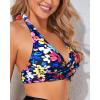 imageHolipick Women Halter Bikini Tops Push Up Bathing Suit Top V Neck Full Coverage Swimsuit Top OnlyBlue Colorful Flowers