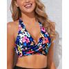 imageHolipick Women Halter Bikini Tops Push Up Bathing Suit Top V Neck Full Coverage Swimsuit Top OnlyBlue Colorful Flowers