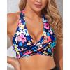 imageHolipick Women Halter Bikini Tops Push Up Bathing Suit Top V Neck Full Coverage Swimsuit Top OnlyBlue Colorful Flowers
