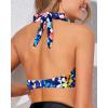 imageHolipick Women Halter Bikini Tops Push Up Bathing Suit Top V Neck Full Coverage Swimsuit Top OnlyBlue Colorful Flowers