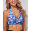 imageHolipick Women Halter Bikini Tops Push Up Bathing Suit Top V Neck Full Coverage Swimsuit Top OnlyBlue Floral
