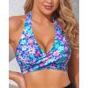 imageHolipick Women Halter Bikini Tops Push Up Bathing Suit Top V Neck Full Coverage Swimsuit Top OnlyBlue Floral