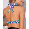 imageHolipick Women Halter Bikini Tops Push Up Bathing Suit Top V Neck Full Coverage Swimsuit Top OnlyBlue Floral