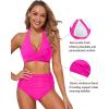 imageHolipick Women Halter Bikini Tops Push Up Bathing Suit Top V Neck Full Coverage Swimsuit Top OnlyHot Pink