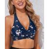 imageHolipick Women Halter Bikini Tops Push Up Bathing Suit Top V Neck Full Coverage Swimsuit Top OnlyNavy Floral