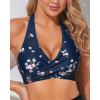 imageHolipick Women Halter Bikini Tops Push Up Bathing Suit Top V Neck Full Coverage Swimsuit Top OnlyNavy Floral