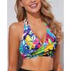 imageHolipick Women Halter Bikini Tops Push Up Bathing Suit Top V Neck Full Coverage Swimsuit Top OnlyTropical Floral
