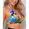 imageHolipick Women Halter Bikini Tops Push Up Bathing Suit Top V Neck Full Coverage Swimsuit Top OnlyTropical Floral
