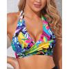 imageHolipick Women Halter Bikini Tops Push Up Bathing Suit Top V Neck Full Coverage Swimsuit Top OnlyTropical Floral