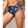 imageHolipick Women High Waisted Bikini Bottoms Tummy Control Swimsuit Bottoms Strappy Swim BottomNavy Floral